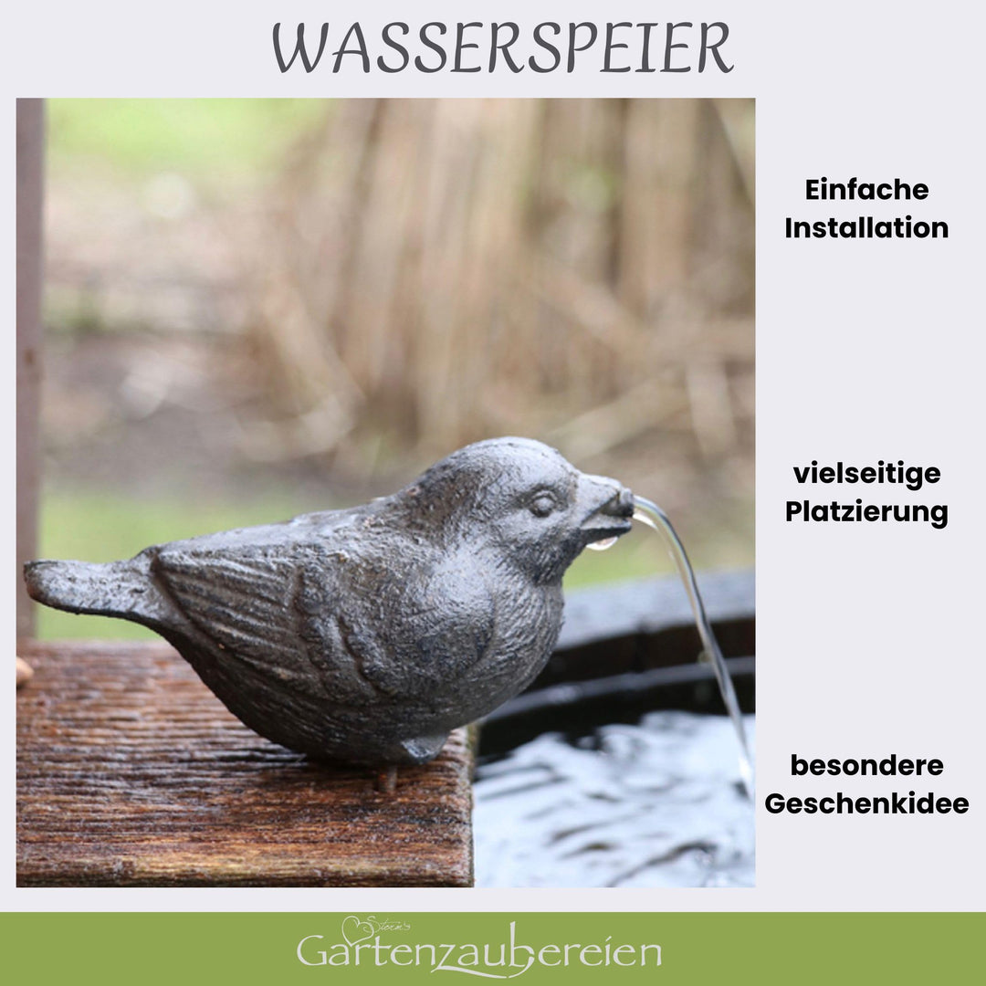 Wasserspeier Spatz Gusseisen mit Pumpe für Miniteich und Teich - Bild 2