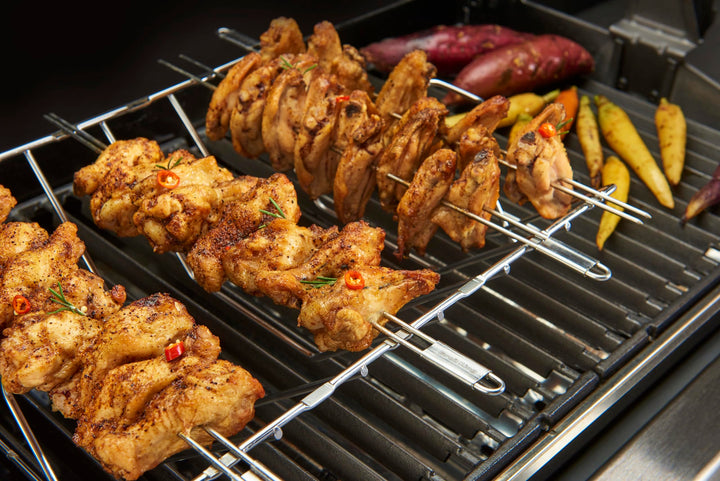Grillgestell mit 6 Doppelspiessen Edelstahl für Braten und Ribs - Bild 2