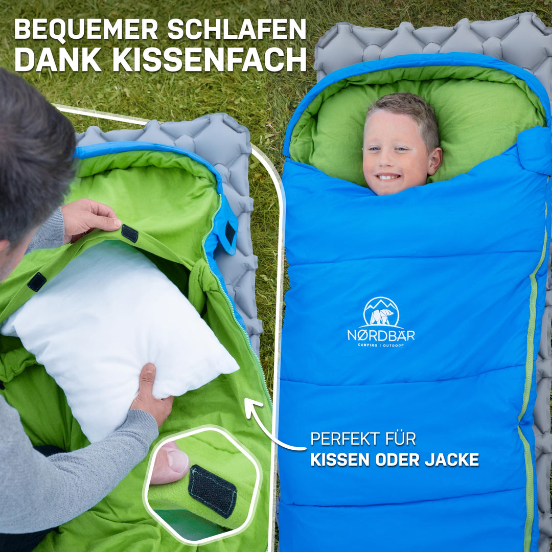 Kinderschlafsack 3-Jahreszeiten 175x70cm mit Kissenfach Camping - Bild 5