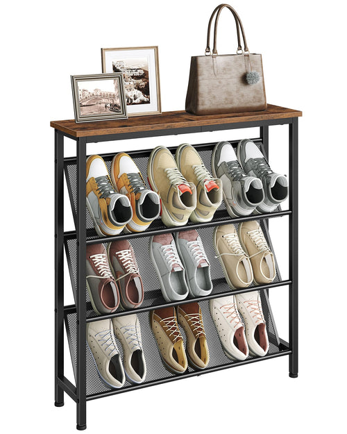 Schuhregal 4-stufig schmal Vintage-Braun/Schwarz 75x20x83 cm