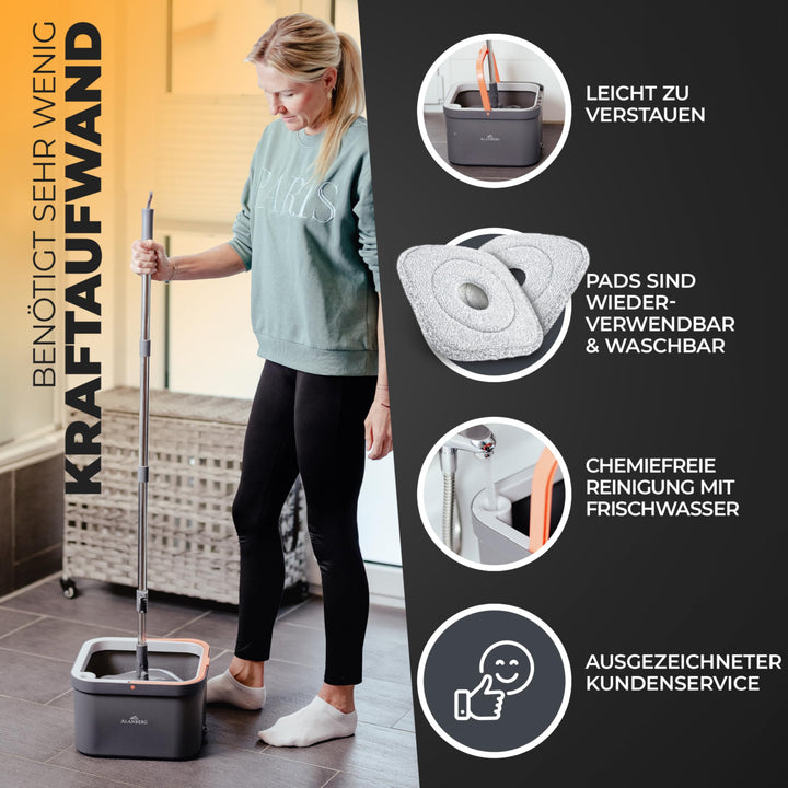 Wischmopp Set mit 2-Kammer-Eimer Schleudermechanismus Hartboden - Bild 5