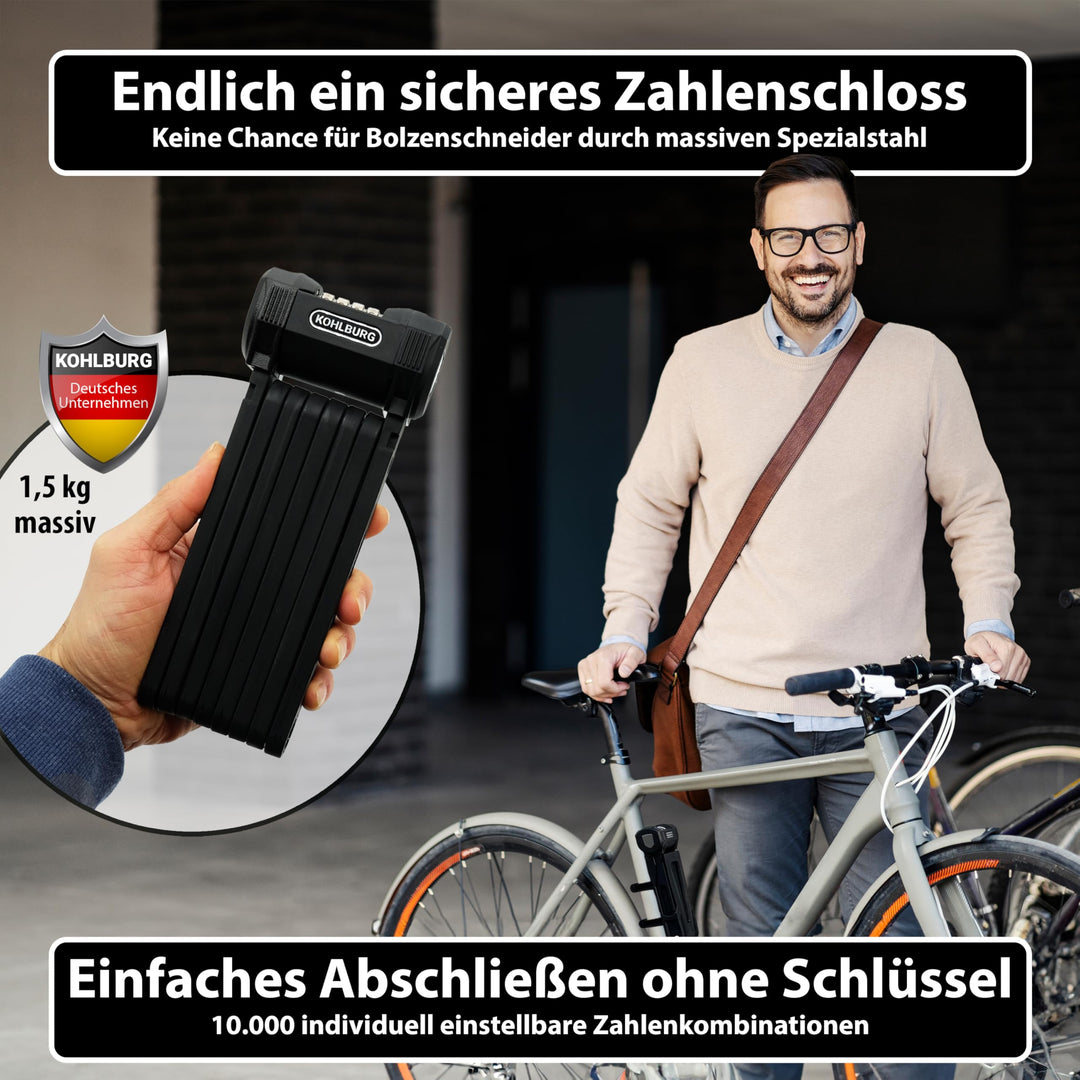 Faltschloss Fahrrad 110cm Zahlenschloss Edelstahl ADFC-zertifiziert - Bild 2