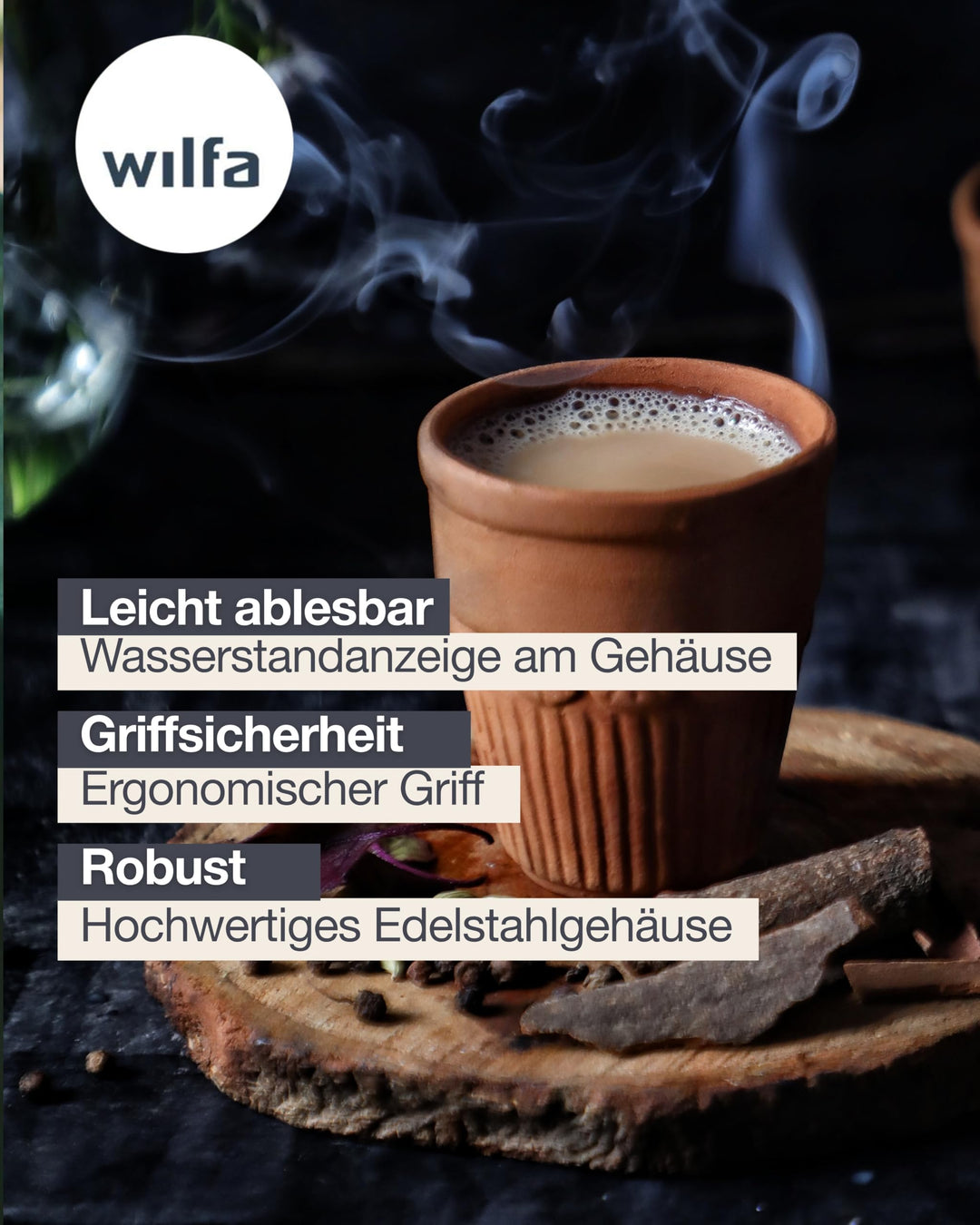 Wasserkocher 1,7 L Edelstahl matt mit Holzoptik-Griff 2000W - Bild 7