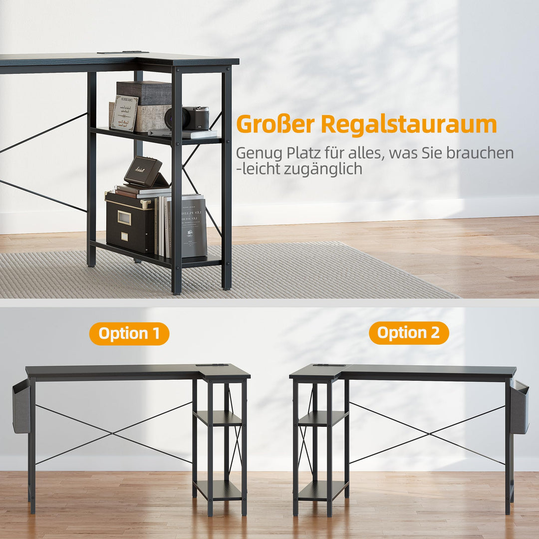 Eckschreibtisch L-Form 120x70 cm mit Steckdosenleiste USB-C schwarz - Bild 4