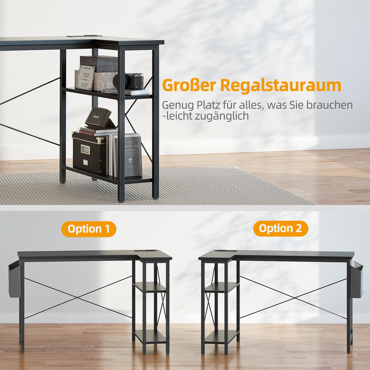 Eckschreibtisch L-Form 120x70 cm mit Steckdosenleiste USB-C schwarz - Bild 4
