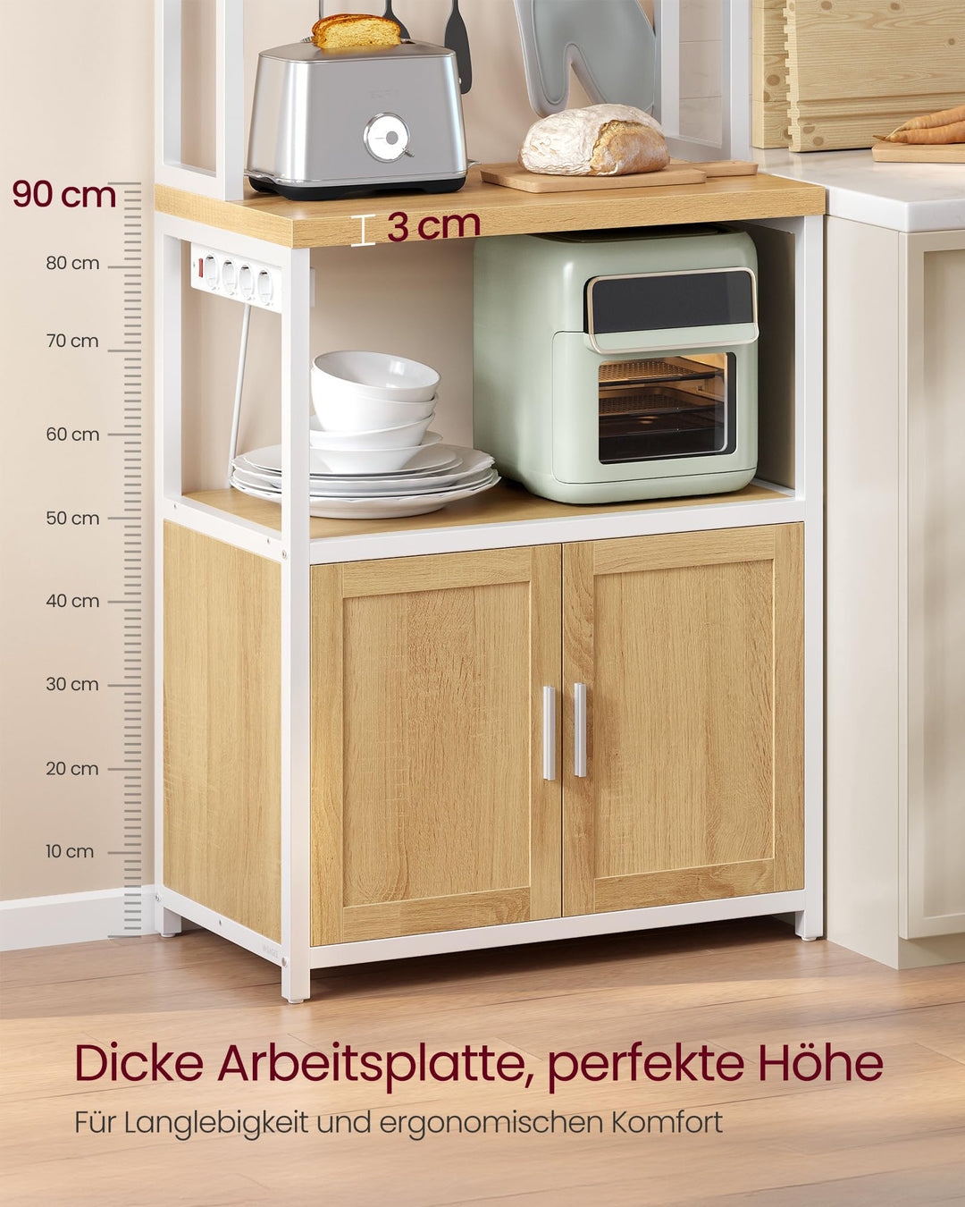 Küchenregal mit Steckdosenleiste 40x60x170 cm Goldeiche Weiss - Bild 3
