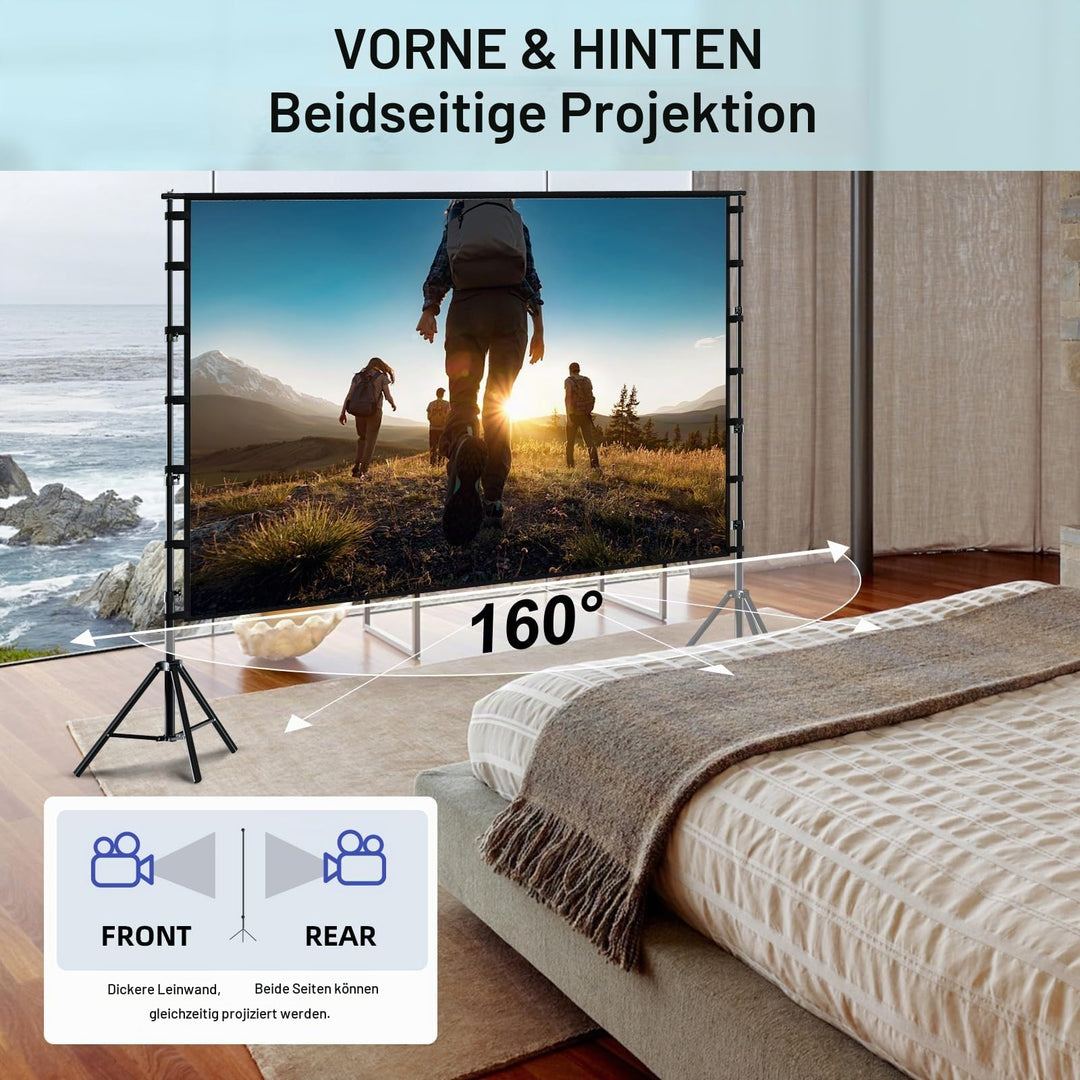 Beamer Leinwand mit Stativ 150 Zoll, 16:9 HD, Outdoor faltbar - Bild 5