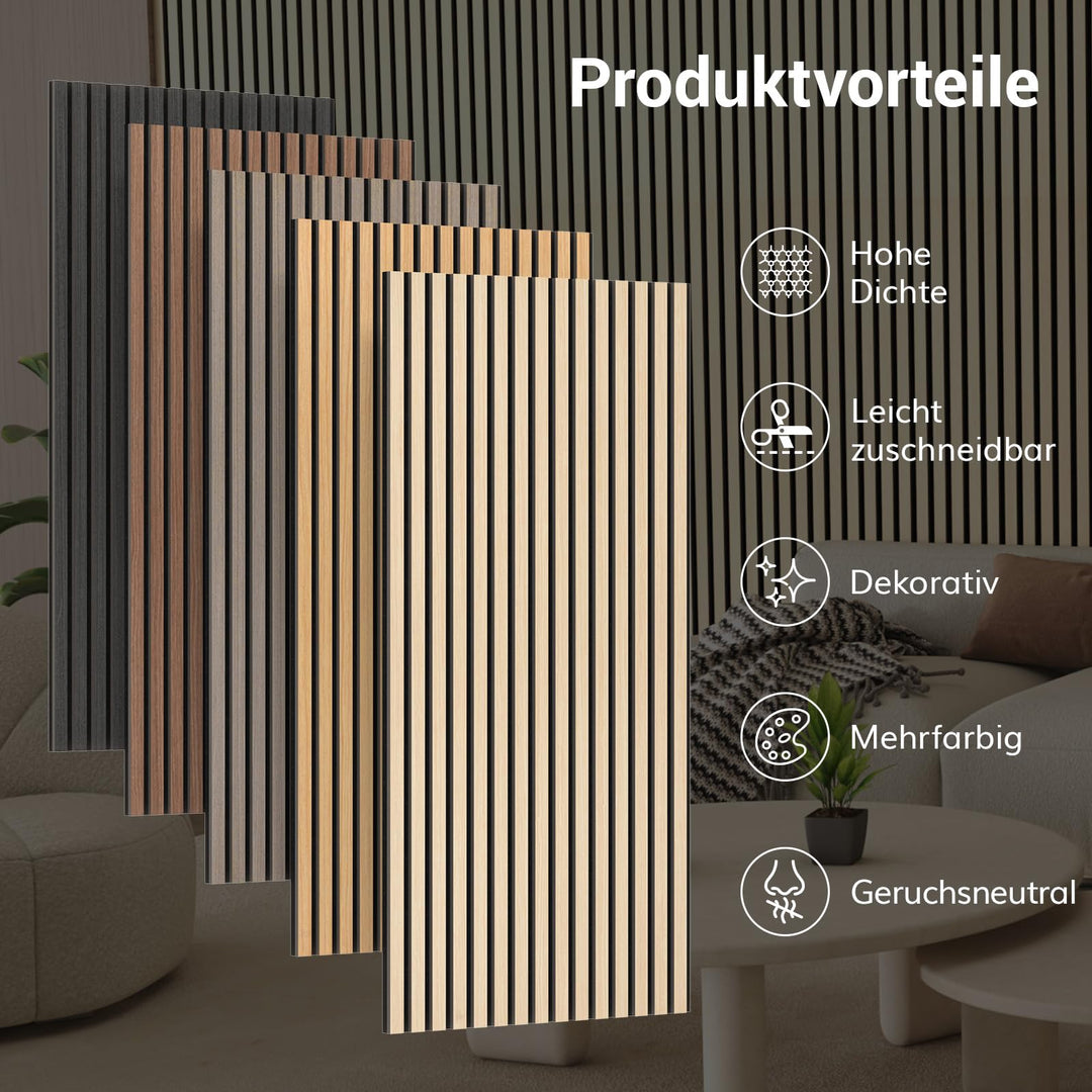 Akustik-Wandpaneele Holzfurnier Teak 4er-Set 120x60 cm Innenwand