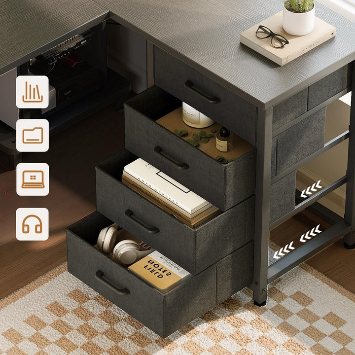 Eckschreibtisch L-Form 135x100 cm mit Steckdosen und 4 Schubladen - Bild 5