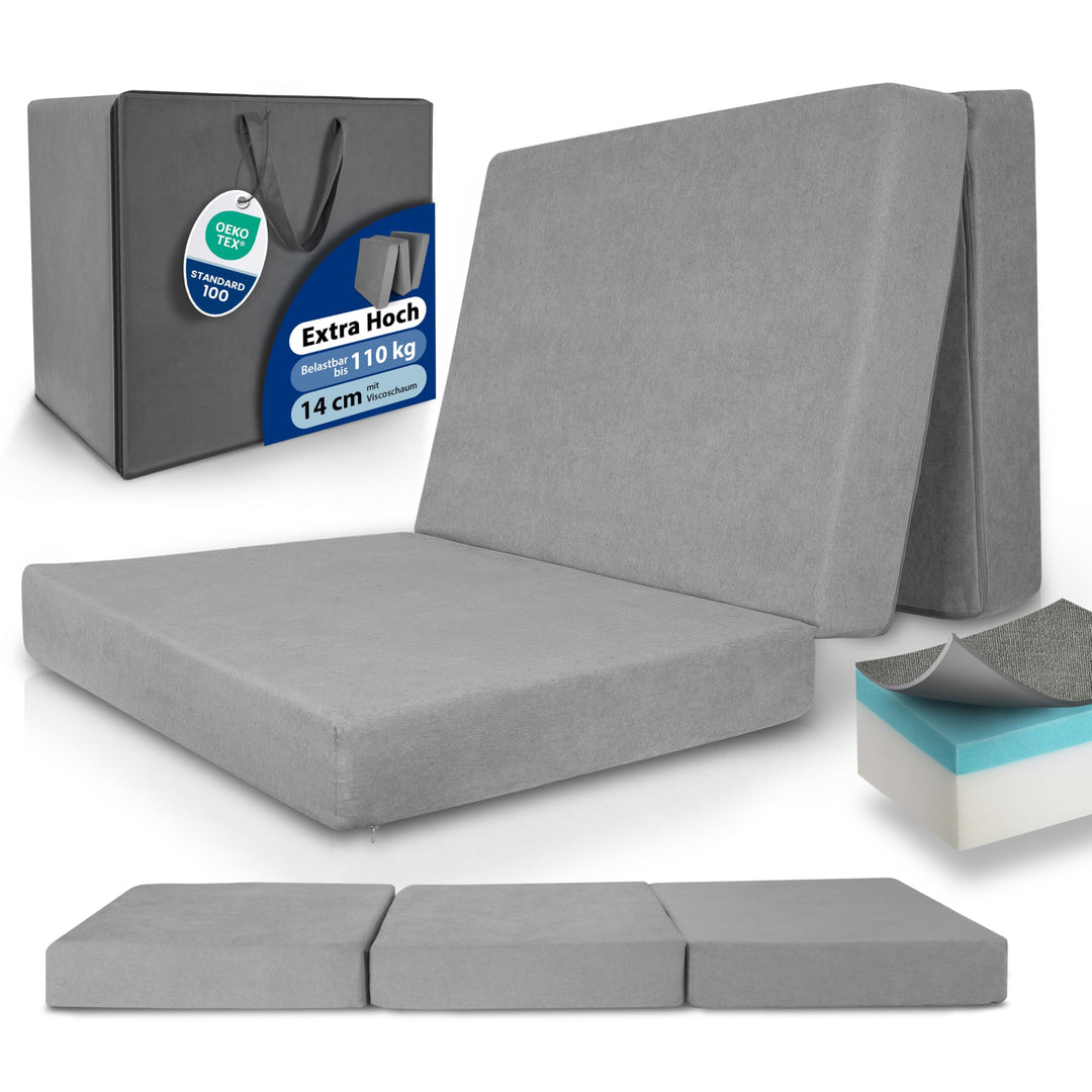 Klappmatratze faltbar 200x90 cm Visco-Schaum Härtegrad H3 mit Tasche