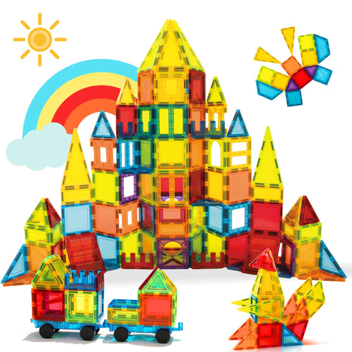 Magnetische Bausteine 131-teilig mit 2 Autos für Kinder 3-8 Jahre