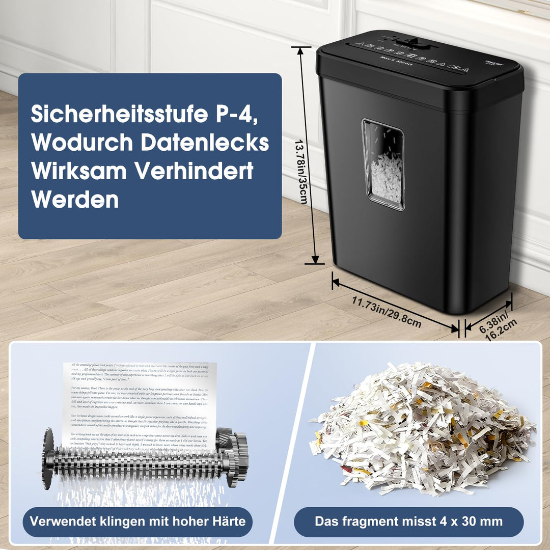 Aktenvernichter Kreuzschnitt P4 6 Blatt 13L Papierkorb Homeoffice - Bild 6