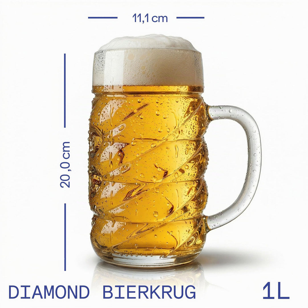 Bierkrug 1 Liter Facettendesign Glas spülmaschinenfest 6er-Set - Bild 2