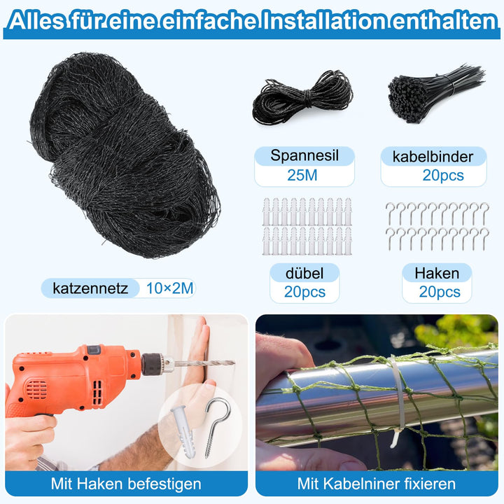 Katzennetz Balkon drahtverstärkt 10x2m UV-beständig Schwarz - Bild 7