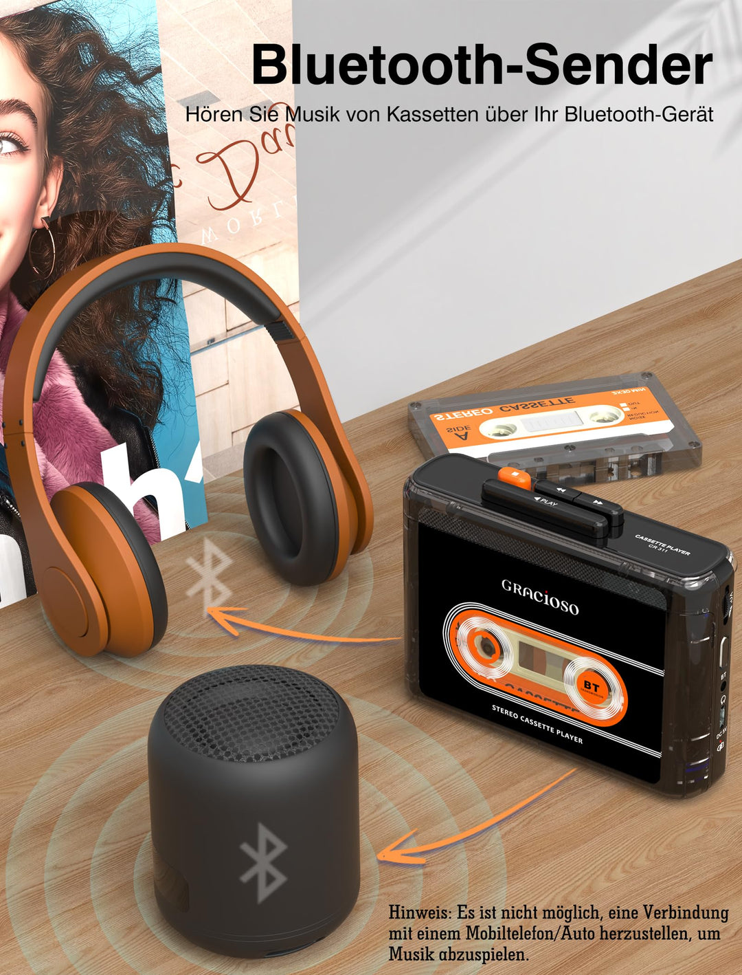 Kassettenspieler Bluetooth 5.2 mit 1100 mAh Akku und Clip - Bild 2