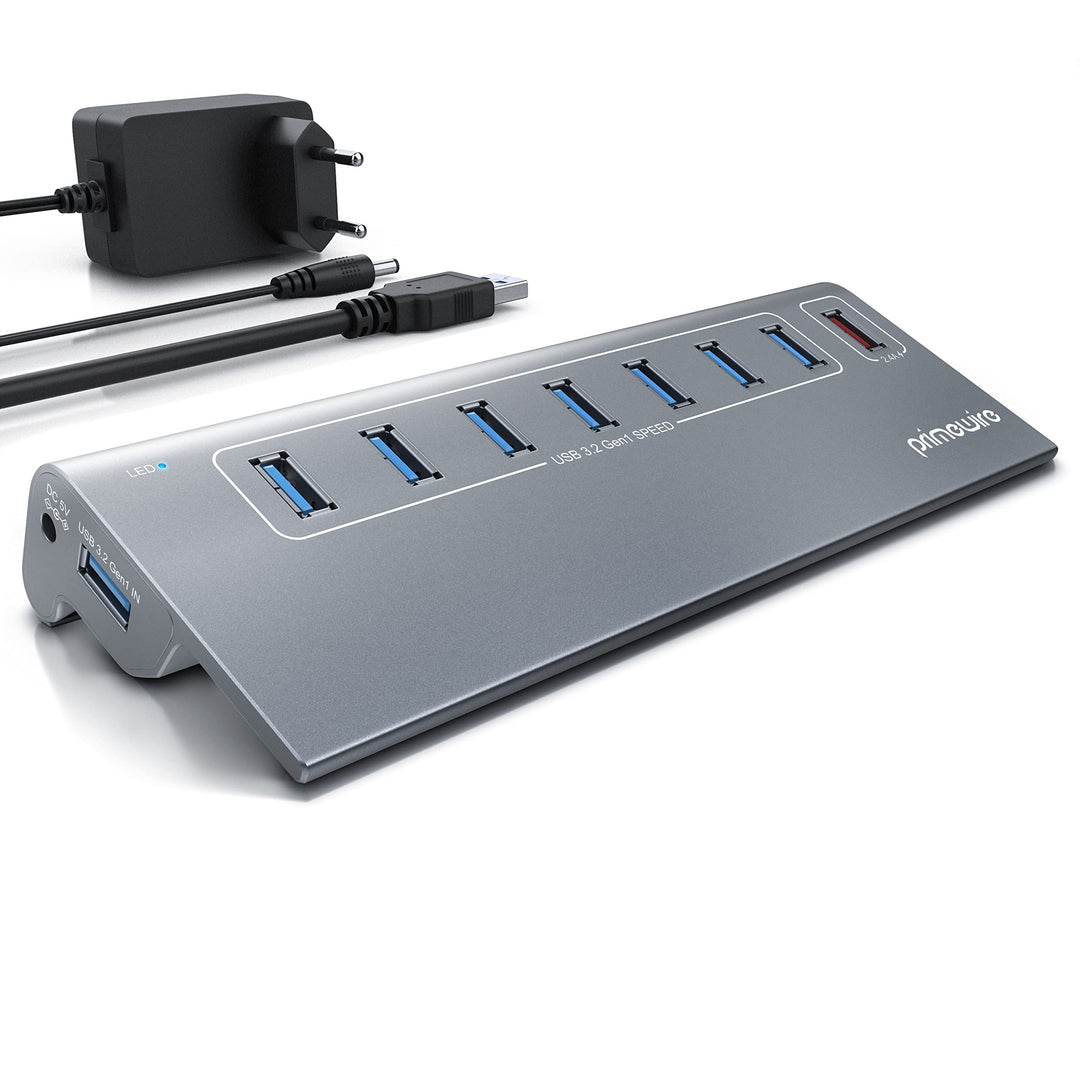 USB 3.2 Gen2 Hub 8-Port Aluminium 10 Gbit/s mit Netzteil