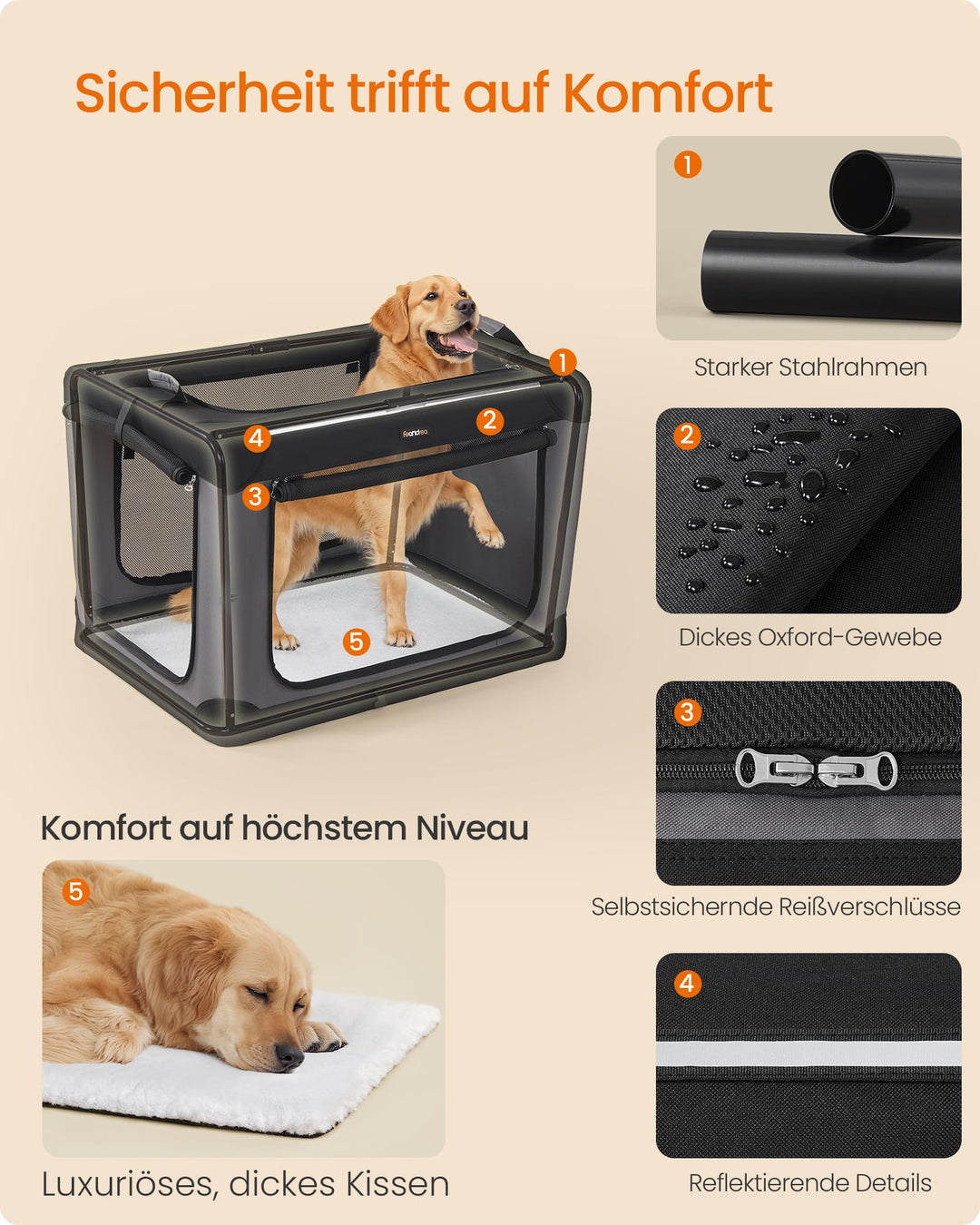 Faltbare Hundebox XL Oxford-Gewebe 91x64cm für grosse Hunde - Bild 6