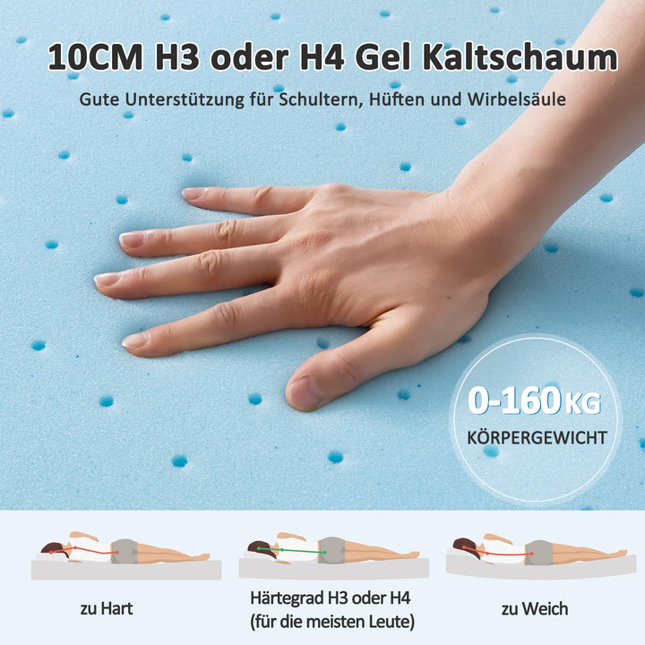 Matratzentopper Kaltschaum mit Gel 180x200cm H3/H4 10cm - Bild 3