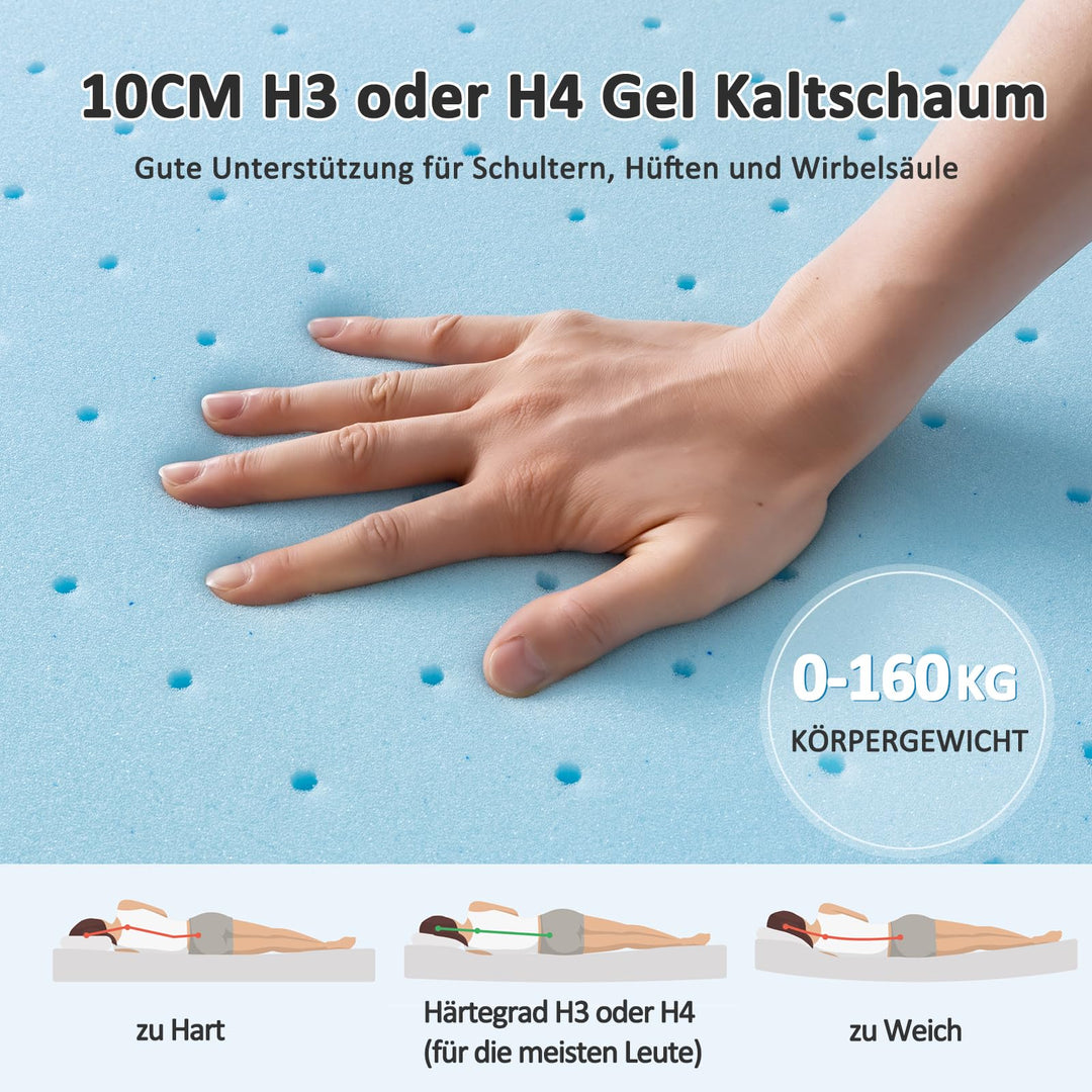 Matratzentopper Kaltschaum mit Gel 160x200cm H3/H4 10cm - Bild 3
