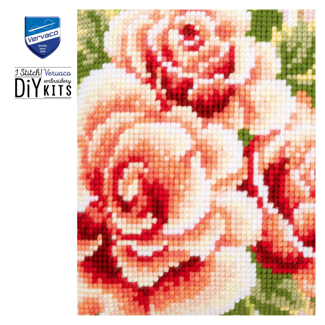 Kreuzstich Stickset Kissen Rosa Rosen vorgedruckt 40x40 cm - Bild 7