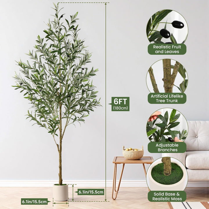 Kunstpflanze Olivenbaum 180 cm mit Zementtopf für Innen und Aussen - Bild 3