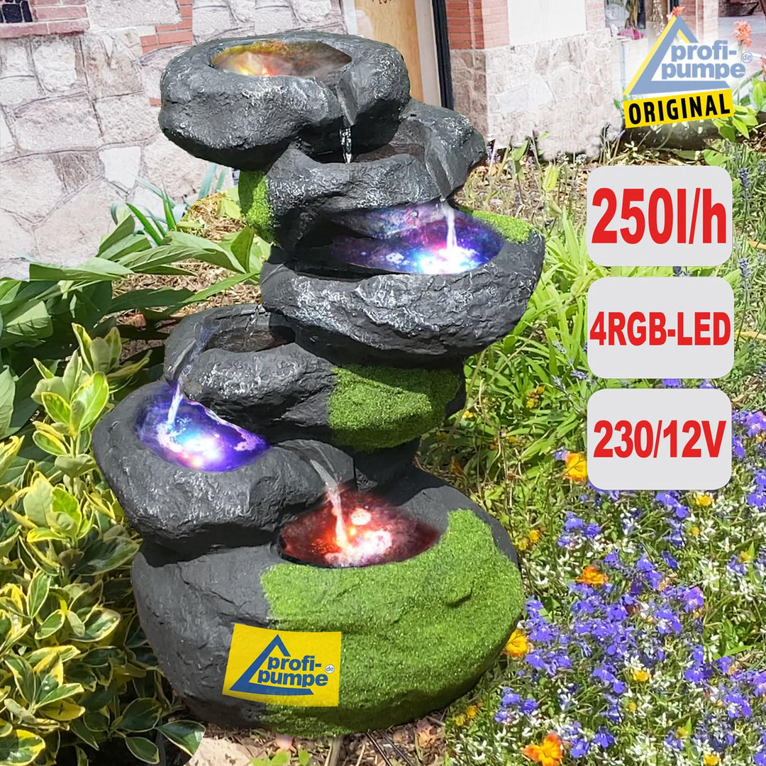 Kaskadenbrunnen Fels-Optik mit RGB-LED-Beleuchtung und Pumpe 64 cm - Bild 3