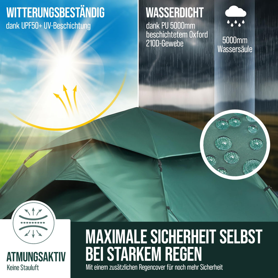 Pop-Up-Zelt 4 Personen 5000mm Wassersäule blickdicht UV-Schutz UPF50+ - Bild 2
