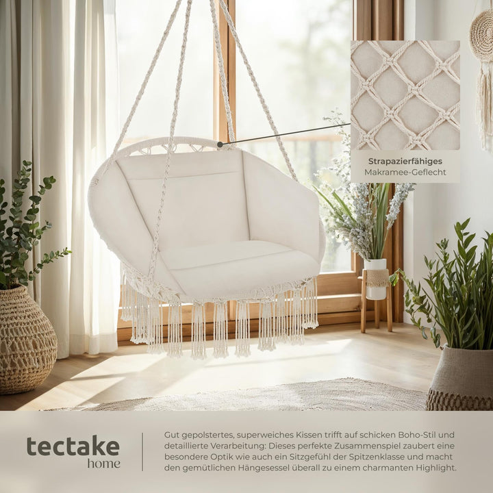 Hängesessel mit Gestell Baumwollgeflecht Boho bis 150 kg beige - Bild 5