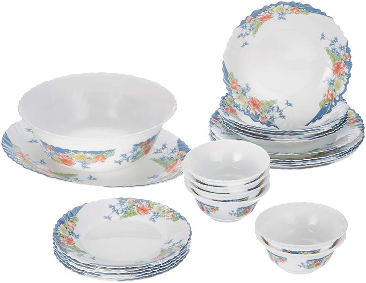 Tafelservice 26-teilig Hartglas mit Blumenmotiv für 6 Personen