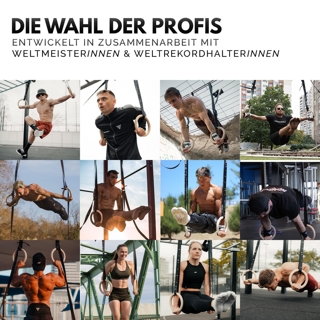 Turnringe Holz 18 cm Olympisches Mass mit Gurten fuer Calisthenics - Bild 5