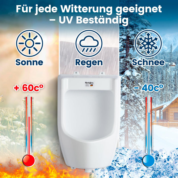 Urinal Wand PVC weiss mit Schlauch, Sieb &amp; Spülanschluss Outdoor - Bild 4