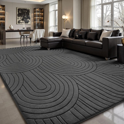 Wohnzimmerteppich Kurzflor 160x230 cm waschbar rutschfest Dunkelgrau