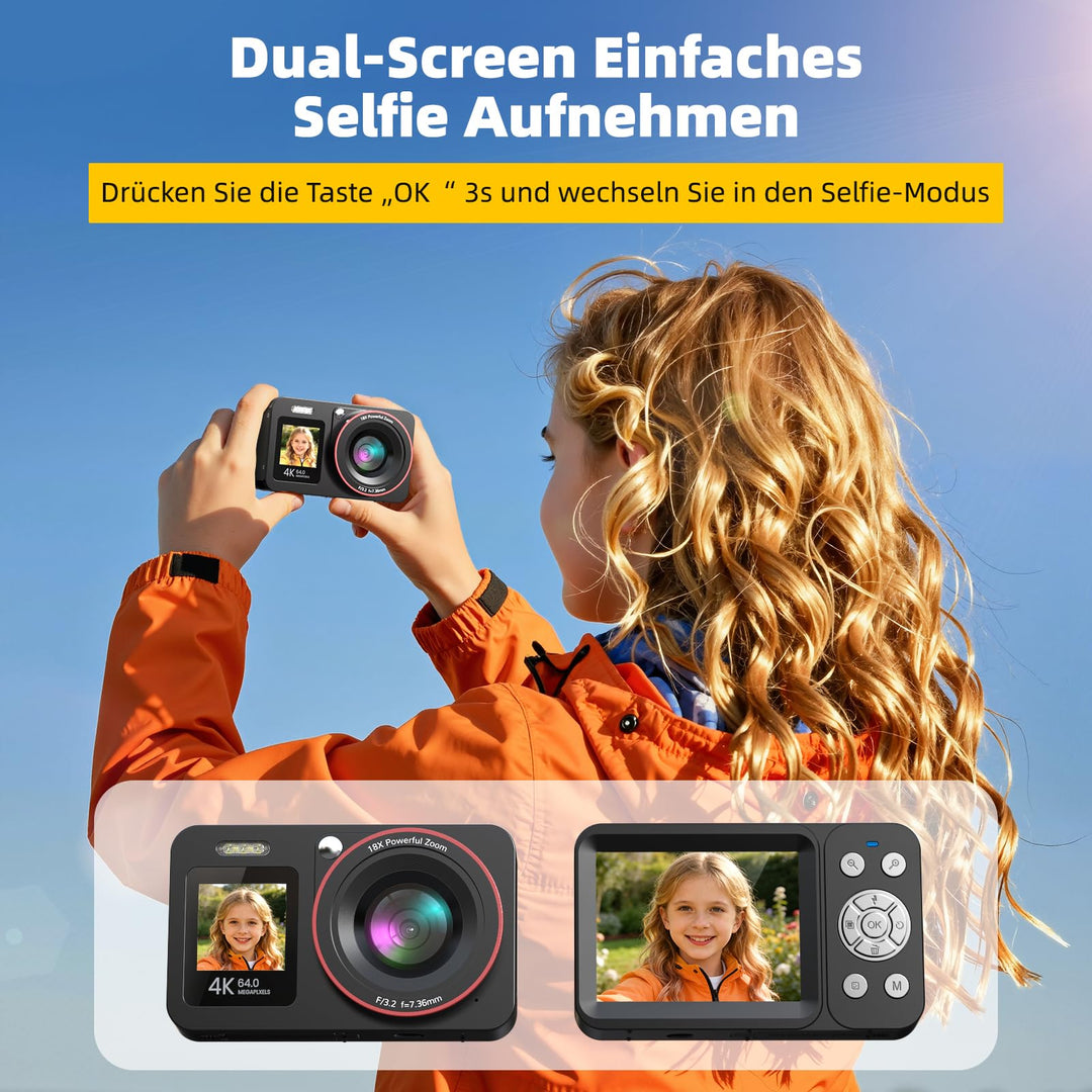 Digitalkamera 4K 64MP mit Dual-Display 18x Zoom für Kinder - Bild 3