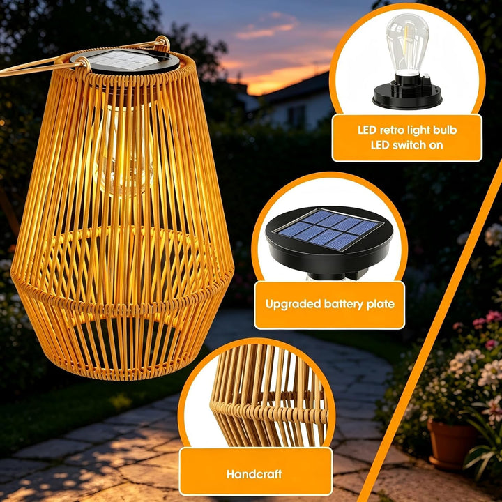 Solar Laterne Rattan handgeflochten 2er-Set warmweiss Aussen - Bild 2
