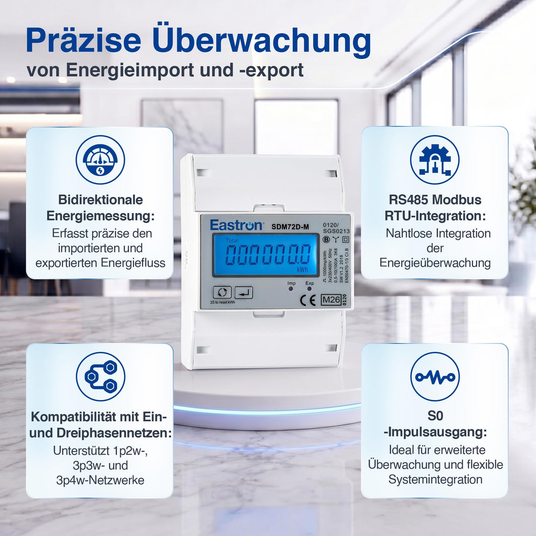 Drehstromzähler 3-Phasen bidirektional RS485 Modbus S0 LCD - Bild 3
