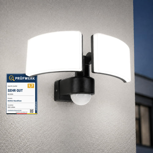 Aussenwandleuchte 2-flammig 40W mit Bewegungsmelder IP65 Schwarz