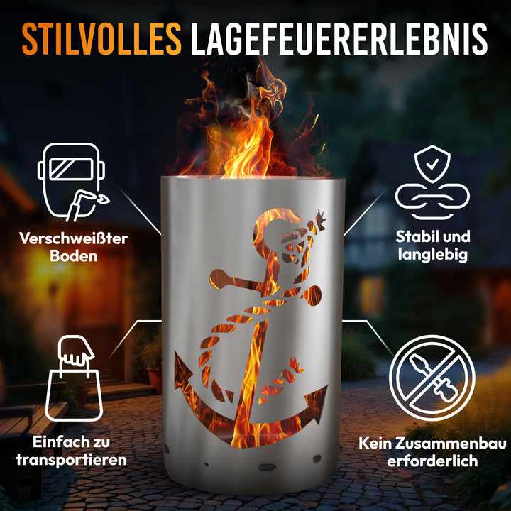 Feuertonne Stahl mit Anker-Motiv lasergeschnitten für Garten - Bild 4