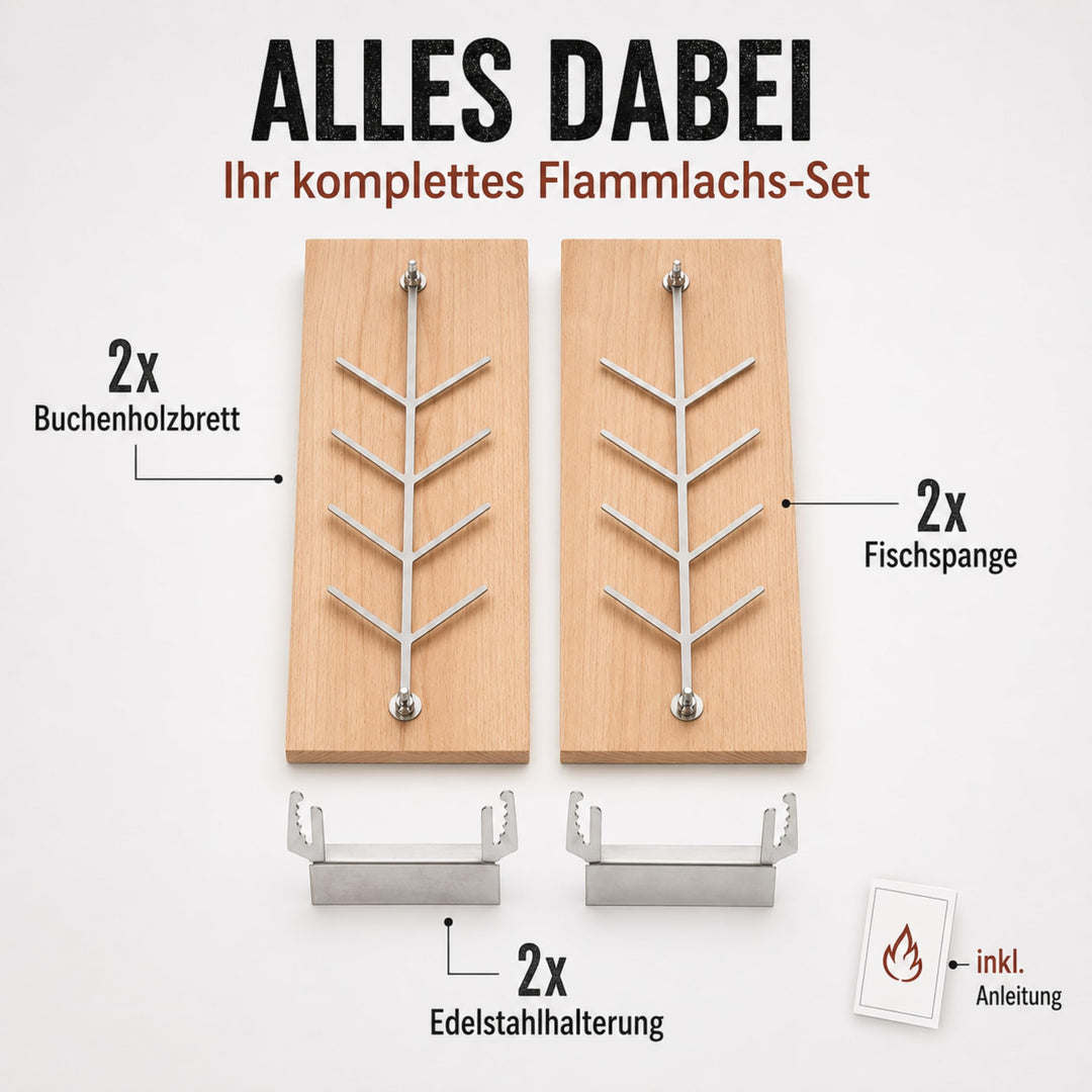Flammlachsbrett 2er Set Buche mit Edelstahlhalterung für Grill - Bild 5