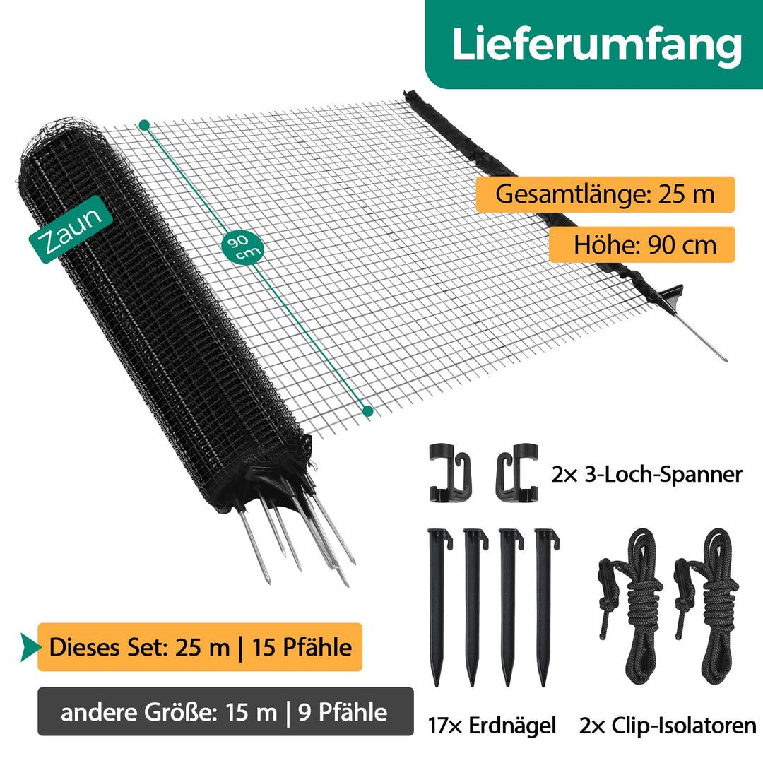 Hundezaun mobil 25 m x 90 cm mit 15 Pfählen schwarz - Bild 2