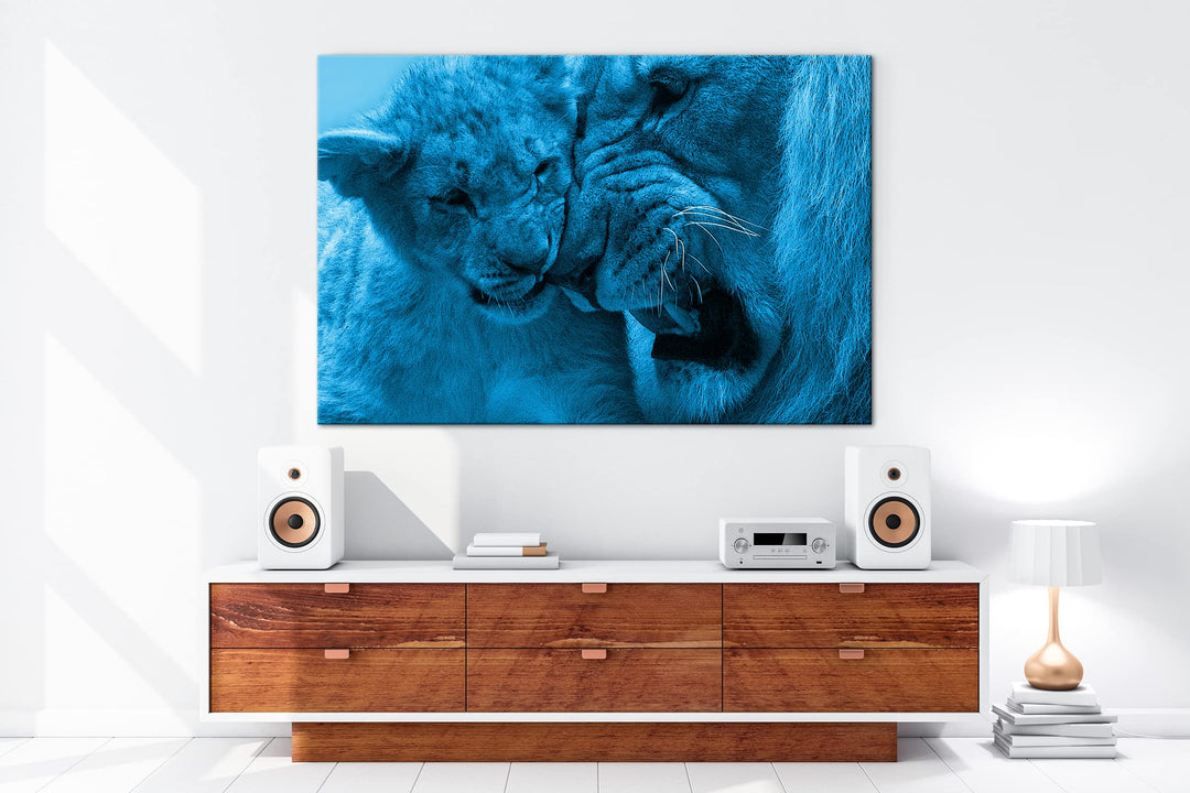 Leinwandbild Löwe Monochrom Blau auf Echtholzrahmen 80x60 cm - Bild 5