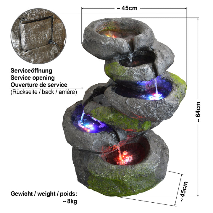 Kaskadenbrunnen Fels-Optik mit RGB-LED-Beleuchtung und Pumpe 64 cm - Bild 2