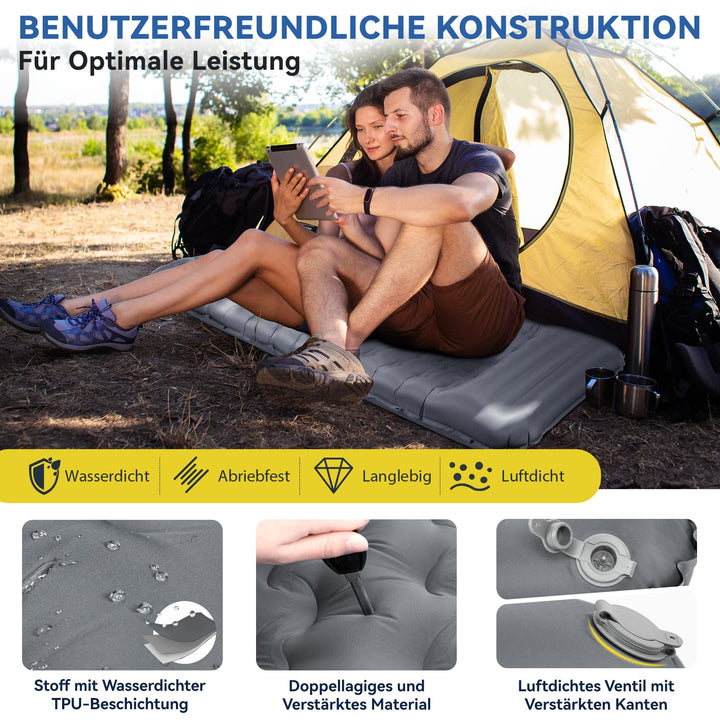 Camping Isomatte aufblasbar 13 cm mit Kissen und Fusspumpe - Bild 5