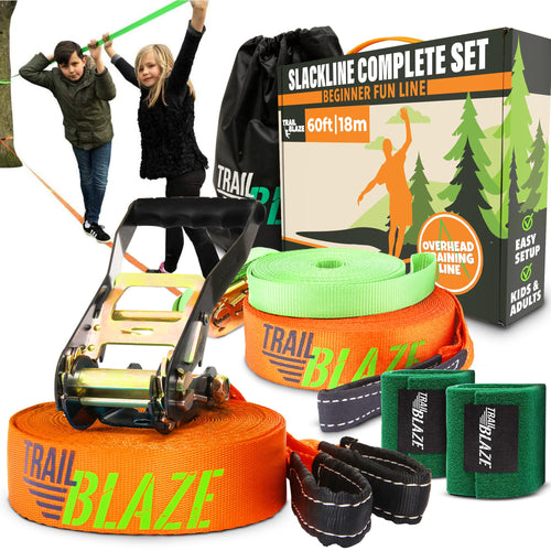 Slackline-Set 18,5 m mit Hilfsseil für Kinder und Erwachsene