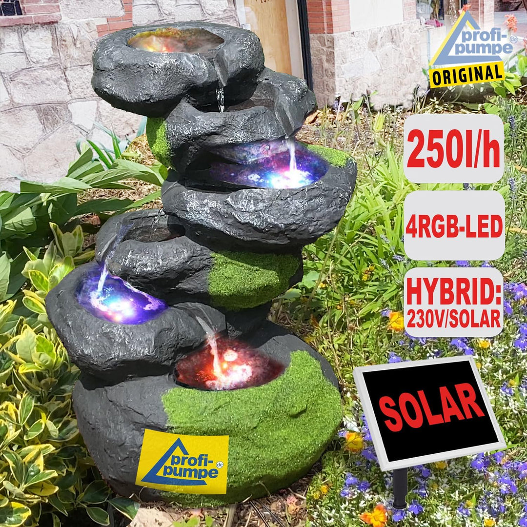 Kaskadenbrunnen Hybrid Solar/230V mit RGB-LED Steinoptik 64cm - Bild 3