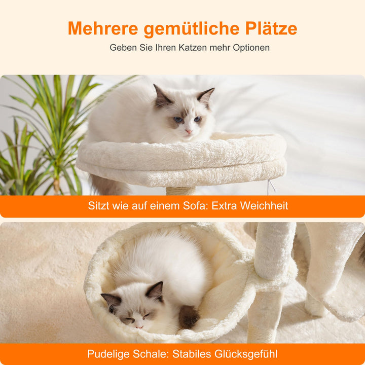 Kratzbaum mit Katzenbürste Korb und Plüsch-Sitzstange beige - Bild 5