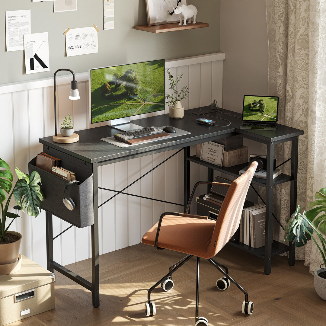 Eckschreibtisch L-Form 120x70 cm mit Steckdosenleiste USB-C schwarz - Bild 2