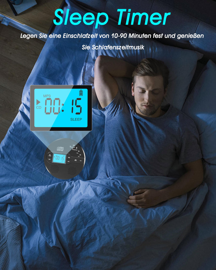 CD Player tragbar mit Bluetooth 5.3 und FM-Transmitter, LCD, 9h Akku - Bild 8
