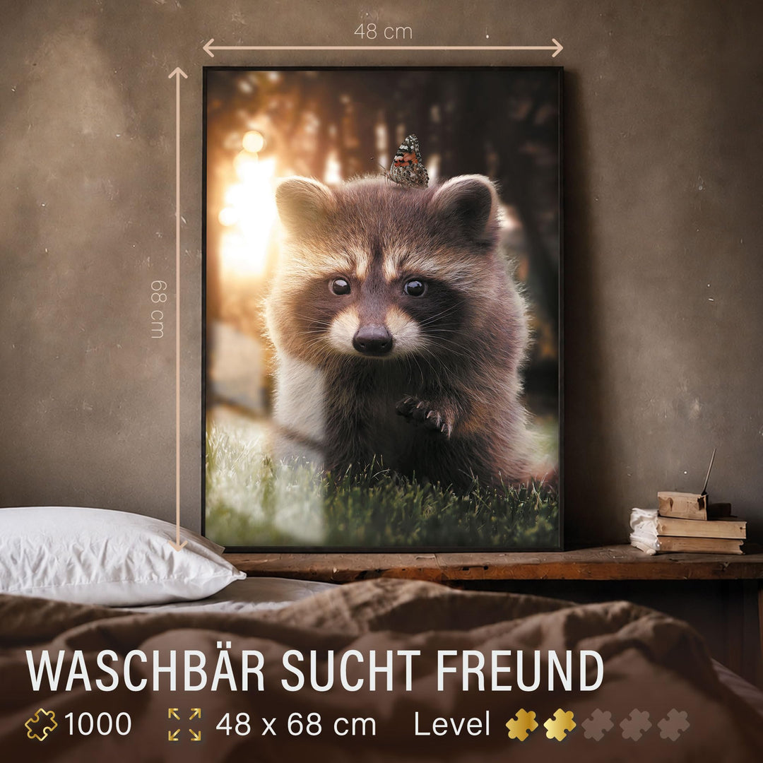 Puzzle Waschbär 1000 Teile mit Schmetterling, 68x48 cm - Bild 4
