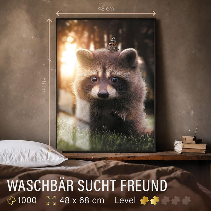 Puzzle Waschbär 1000 Teile mit Schmetterling, 68x48 cm - Bild 4