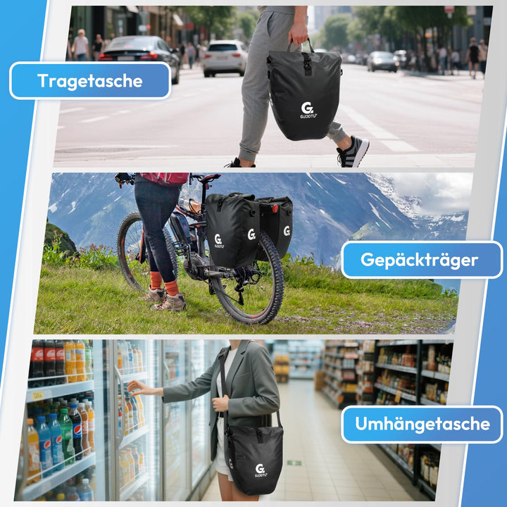 Fahrradtasche Gepäckträger 40L wasserdicht 2er Set mit Schultergurt - Bild 6